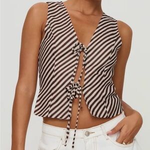 Princess Polly Brown Stripe Tie Front Vest XXS